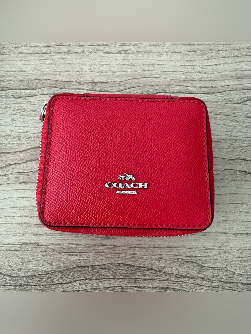 Coach Red Zip Around leather jewelry box